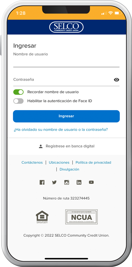 SELCO community credit union app translated in Spanish graphic