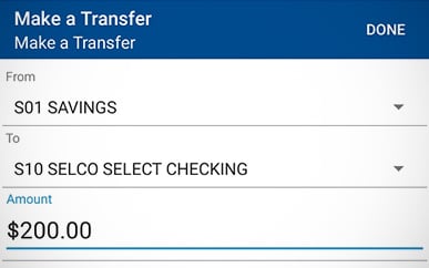 Transferring Funds Between Accounts SELCO mobile banking tips step 3.