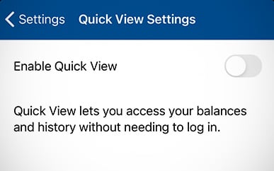 Enabling Quick View SELCO mobile banking tips step 3. 