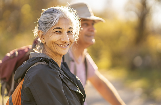 Woman and man going for a hike. 