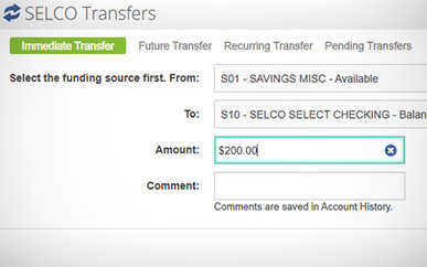 Transferring Funds Between Accounts SELCO Online Banking Step 2. 