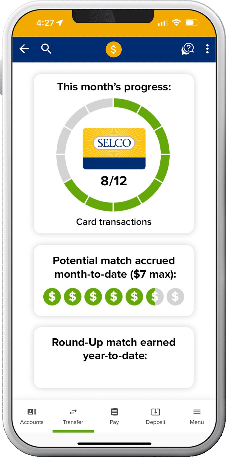 Link checking account with rewards tracker phone graphic