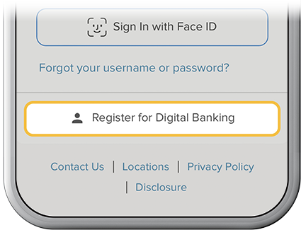 Register for digital banking step 1