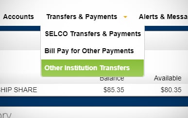 Transferring Funds to Another Member SELCO Online Banking Step 1.