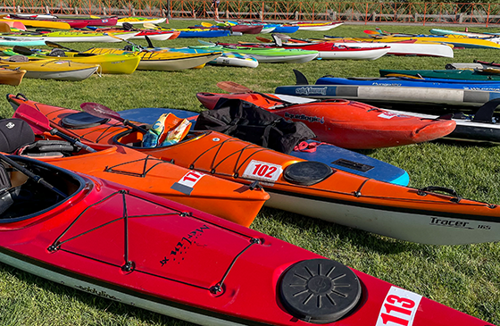 Row of boats for the paddle contest and pole pedal paddle. 