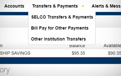 Making a Loan Payment From Another Institution SELCO Online Banking Step 1.