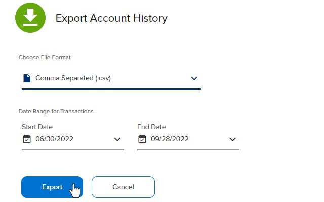 Download transaction history step 3