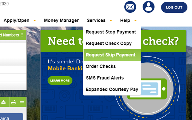 Requesting a Skip Payment SELCO Online Banking Step 1.