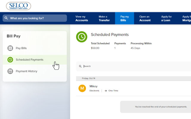 View scheduled bill payments and history step 2